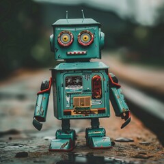 Fototapeta premium Vintage Robot Toy in Minimalistic Setting