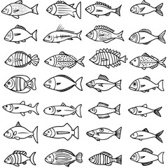 fish, sea, vector, fishing, silhouette, animal, illustration, icon, cartoon, nature, water, pattern, food, salmon, ocean, design, marine, art, set, seafood, seamless, shark, car, Seashells svg, Seashe