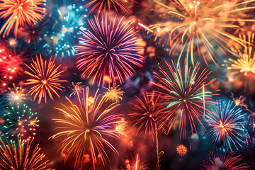 Fototapeta premium Night Sky Fireworks Celebration background. generative ai