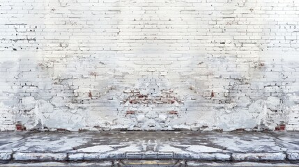 Obraz premium A brick wall with a white background. The wall is empty and has no decorations. The wall is made of bricks and has a rough texture