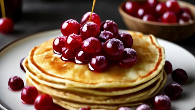  Delicious pancake stack with vibrant red berries perfect for a sweet breakfast or brunch