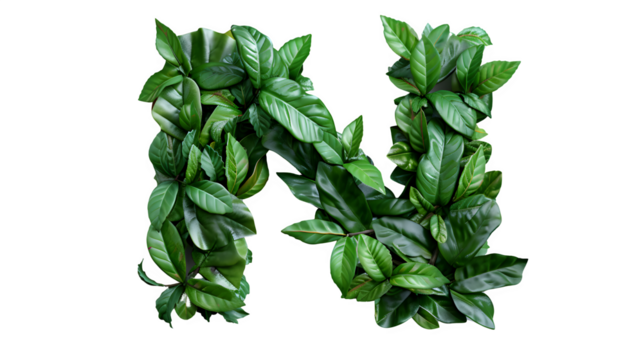 Letter N Made with Leaves, PNG File, Transparent Background, Isolated on White