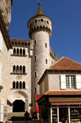 facade of the Rocamadour sanctuary, Lot, France