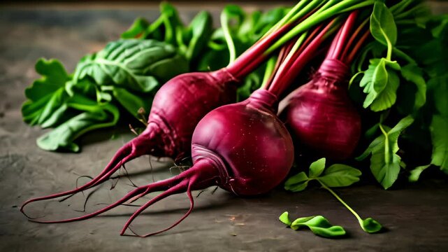  Fresh vibrant beets with green leaves ready for a healthy meal