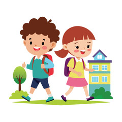 School children going to school vector