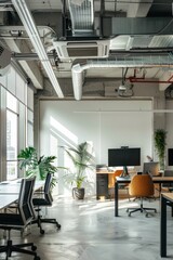 Fototapeta premium Modern Coworking Space with High-Tech Air Conditioning and Collaborative Areas for Productive Work