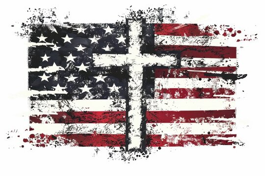 A distressed American flag cross design on white background Generative AI