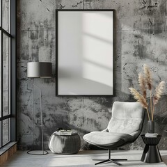Vertical Black Frame Mockup Close-Up on Wall 3D Render