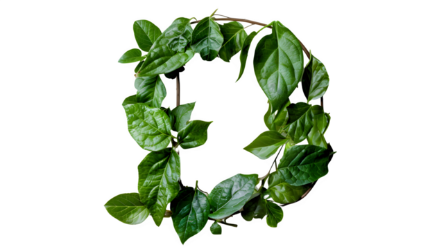 Letter D Made with Leaves, PNG File, Transparent Background, Isolated on White