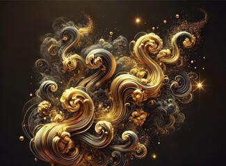 Golden Smoke Tendrils with Sparkles on Black Background