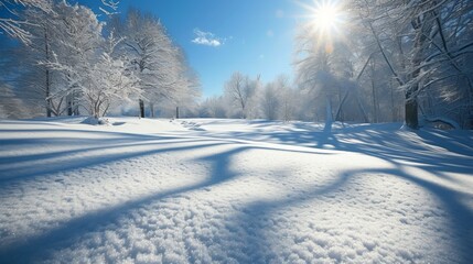 Landscape covered in a large amount of freshly fallen snow on a bright sunny day