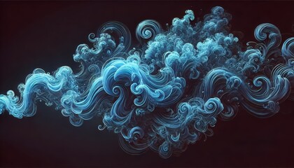 Blue Smoke Swirls on Black Background in Wide Screen