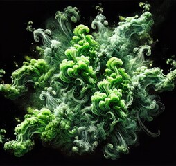 Green Smoke Tendrils from the Edges on Black Background in Wide Screen