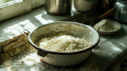 Old leftover rice found in the kitchen