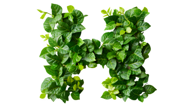 Letter H Made with Leaves, PNG File, Transparent Background, Isolated on White