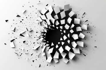 Explosive Black and White 3D Shatter Effect on Neutral Backdrop