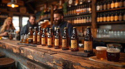 Cozy bar scene with craft beer and wooden elements.