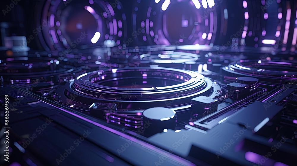 Aufkleber Technology abstract background with hud styled round interface elements in neon tech light.