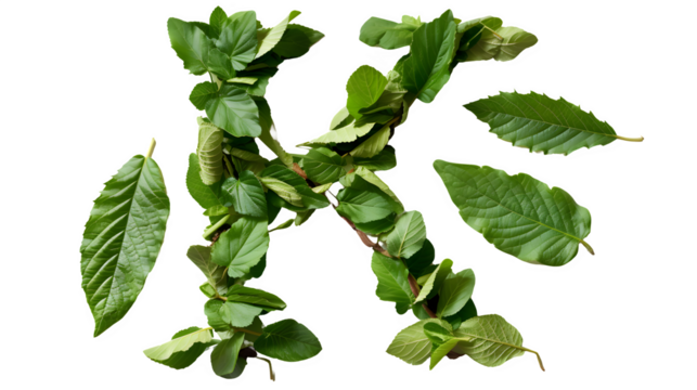 Letter K Made with Leaves, PNG File, Transparent Background, Isolated on White