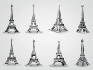 A set of vector icons featuring the Eiffel Tower