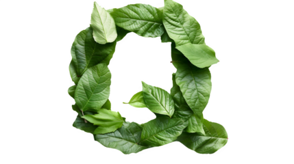 Letter Q Made with Leaves, PNG File, Transparent Background, Isolated on White