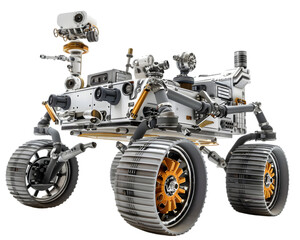 Mars rover model on white background.