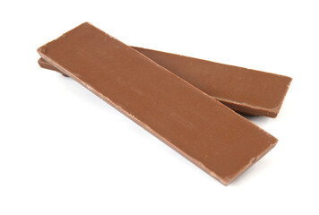 Chocolate pieces on white background