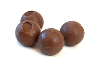 Chocolate candies collection. Beautiful Belgian truffles isolated on white background