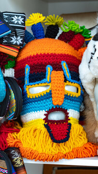 Handcrafted &ldquo;Diablo Huma&rdquo; (Aya Uma) mask used in Inti Raymi celebrations, symbolizing Andean heritage with vibrant colors.