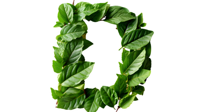 Letter D Made with Leaves, PNG File, Transparent Background, Isolated on White