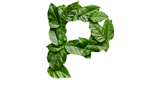 Letter P Made with Leaves, PNG File, Transparent Background, Isolated on White