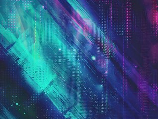 abstract blue green purple background with interlaced digital glitch and distortion effect futuristic cyberpunk design retro cyber aesthetic webpunk rave 80s 90s cyberpunk techno neon halftone AI
