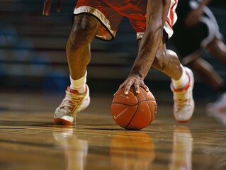 Fototapeta premium Basketball player dribbling close up