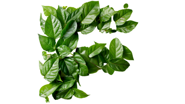 Letter F Made with Leaves, PNG File, Transparent Background, Isolated on White