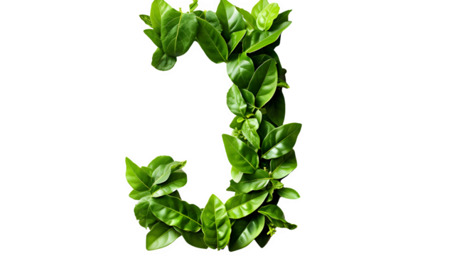 Letter J Made with Leaves, PNG File, Transparent Background, Isolated on White