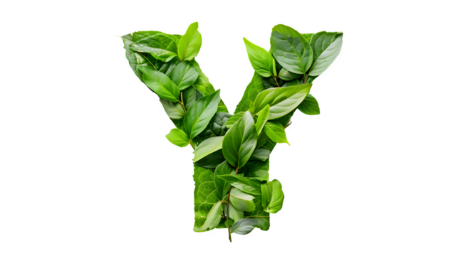 Letter Y Made with Leaves, PNG File, Transparent Background, Isolated on White