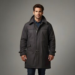 Obraz premium confident man wearing a tailored coat perfect for illustrating men’s fashion, outerwear jacket or contemporary winter wardrobe themes