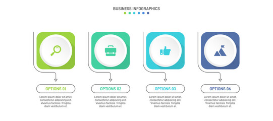 Horizontal progress bar featuring 4 arrow-shaped elements, symbolizing the four stages of business strategy and progression. Clean timeline infographic design template. Vector for presentation