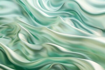 Fototapeta premium Beautiful mint green and white silk satin fabric background with wavy folds
