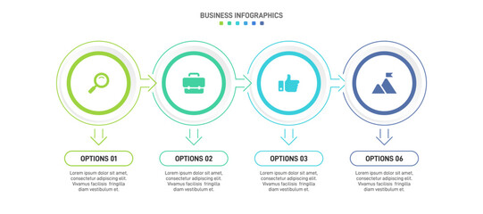 Horizontal progress bar featuring 4 arrow-shaped elements, symbolizing the four stages of business strategy and progression. Clean timeline infographic design template. Vector for presentation