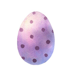 Watercolor Easter egg, violet color, vintage illustration isolated on white background. Easter 2024.