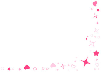 Pink hearts and stars corner particles. Vector illustration.	