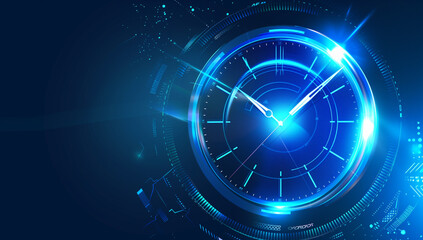 Blue time clock digital technology background vector presentation design