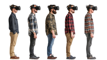 Fototapeta premium Men wearing VR headset isolated on white, PNG file, transparent background