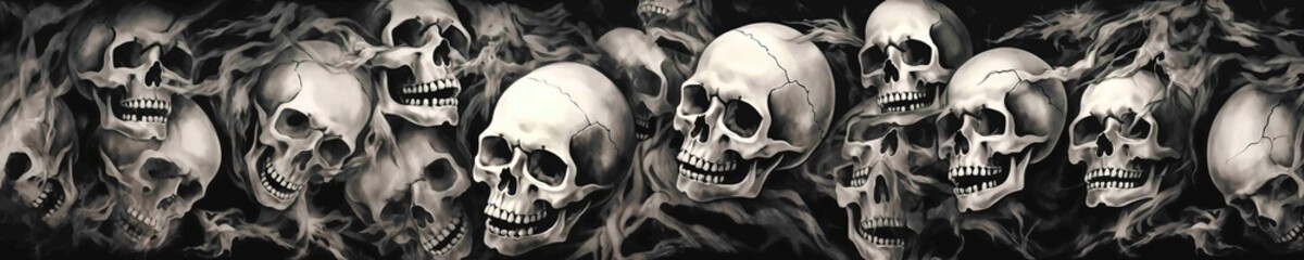 Obraz premium Digital Illustration of Multiple Skulls Surrounded by Smoke
