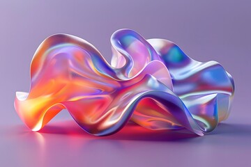 Abstract Iridescent Fabric Sculpture on Purple Background