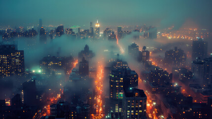 City lights through mist