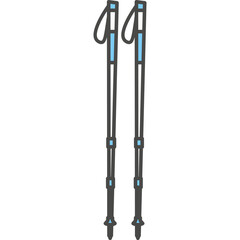 Trekking walking sticks vector icon