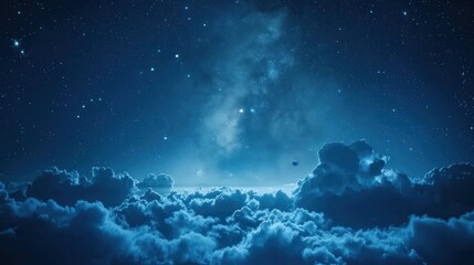 Fototapeta premium Beautiful landscape of night blue sky is filled with clouds and stars