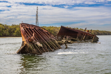 Exposure of Shipwreck location in Adelaide, were you can find several vessels been eaten by rust, Garden Island Ships' Graveyard, Adelaide, Australia.
